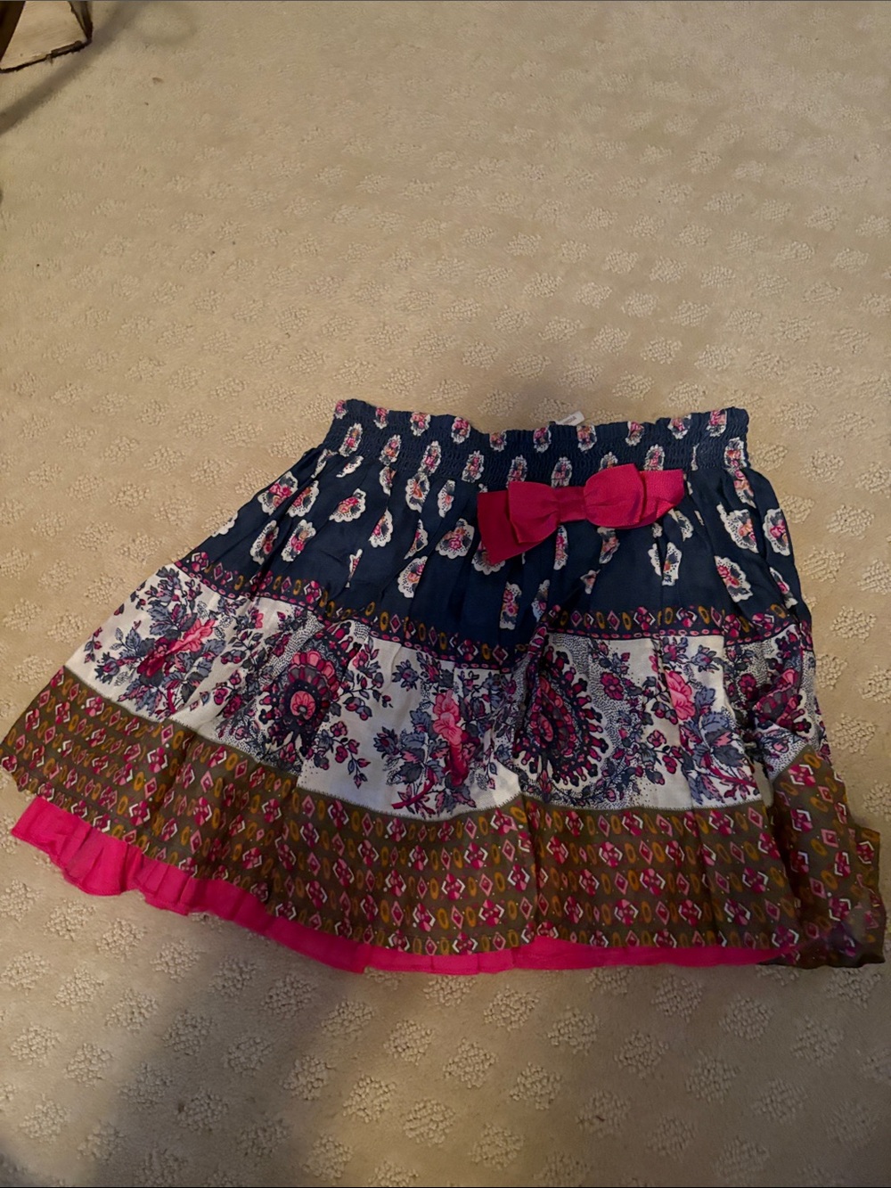 Monsoon Girls Floral Tiered Skirt with Pink Bow